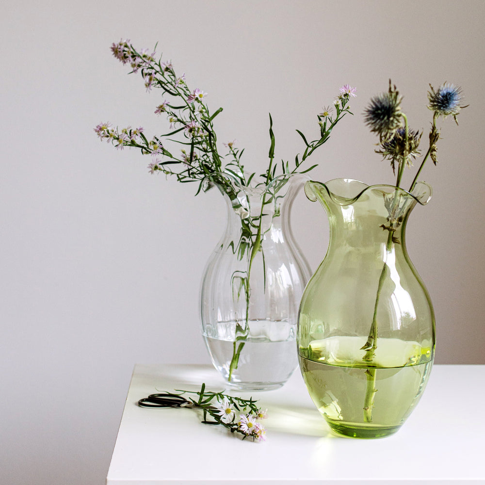 Hibiscus Glass Green Vertical Fluted Medium Vase