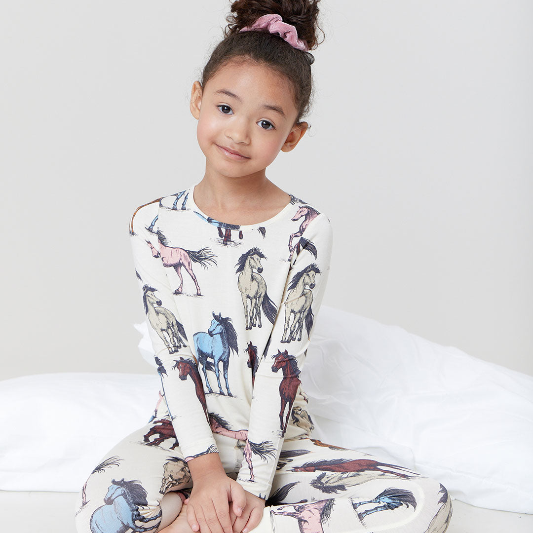 Kids Bamboo PJ Set - Multi Horses