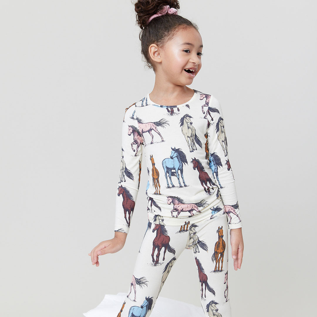 Kids Bamboo PJ Set - Multi Horses