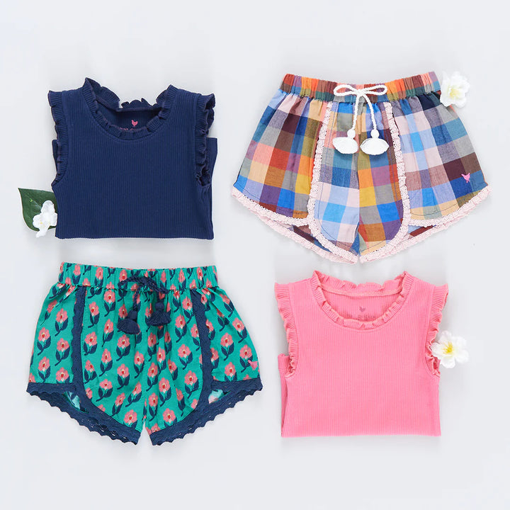 Girls Millie Short - Green Ikat Floral