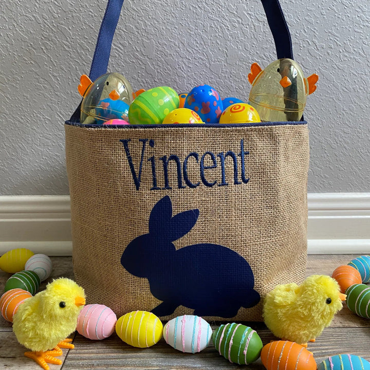 Navy Burlap Bunny Basket