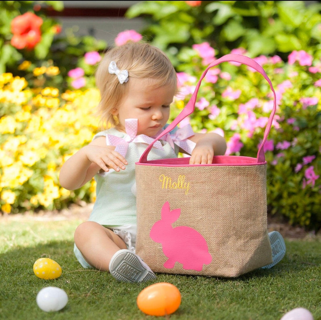 Hot Pink Burlap Bunny Basket