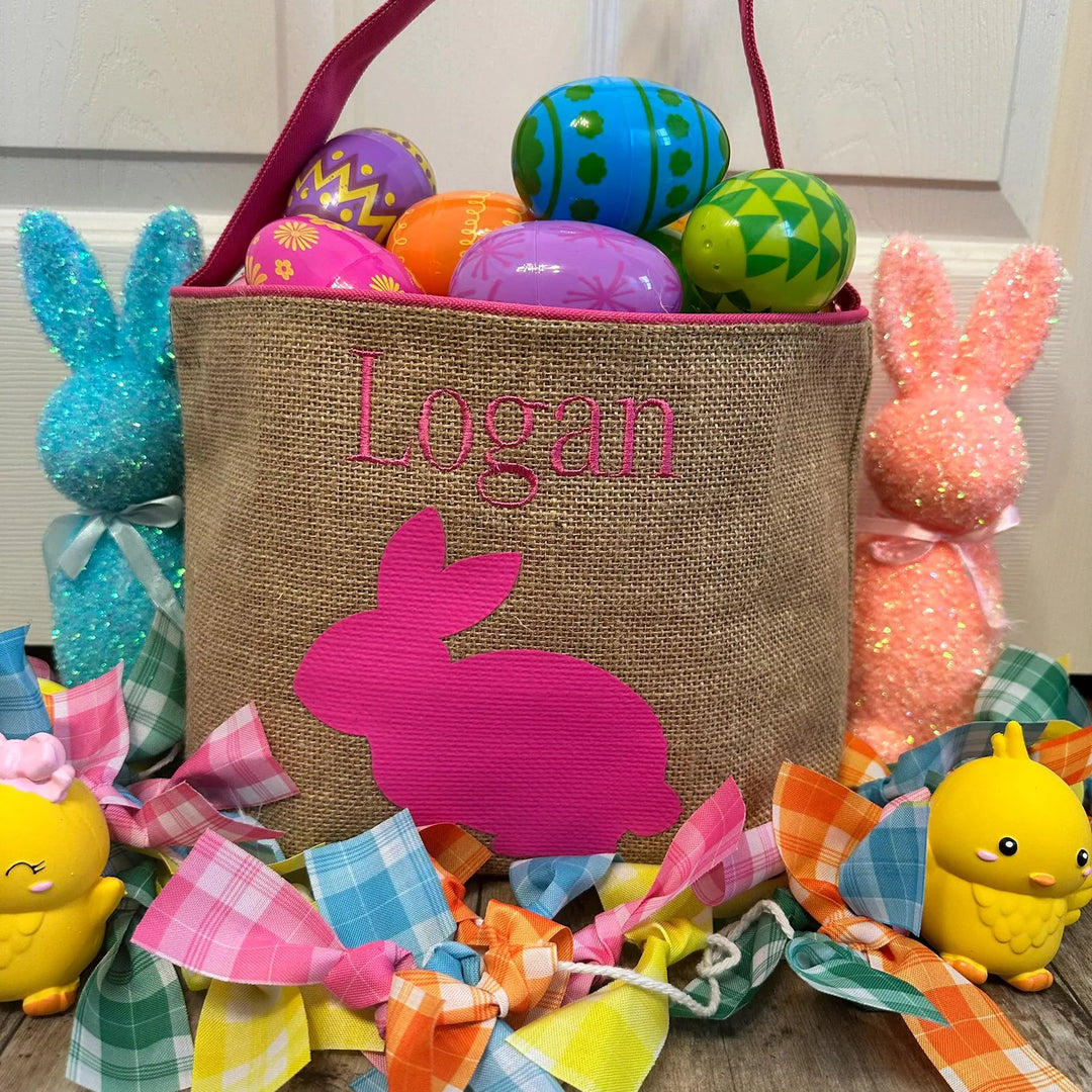 Hot Pink Burlap Bunny Basket