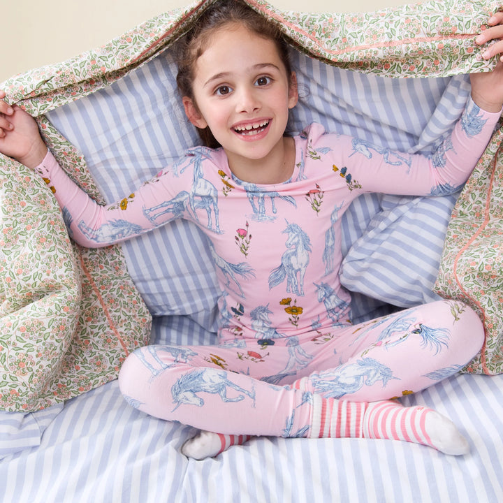 Kids Bamboo PJ Set - Pink Unicorn Fields