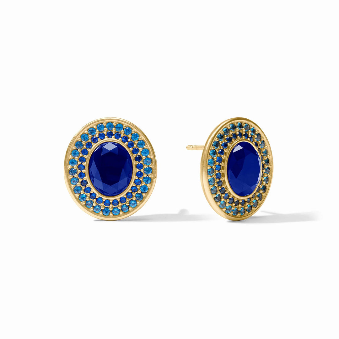Julie Vos Stardust Stud Earrings in gold with Iridescent Sapphire Blue stones