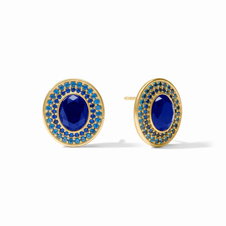Julie Vos Stardust Stud Earrings in gold with Iridescent Sapphire Blue stones