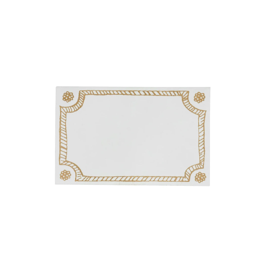 Juliska Berry &amp; Thread Place Card in white with an elegant gold rope border and signature berry medallion details.