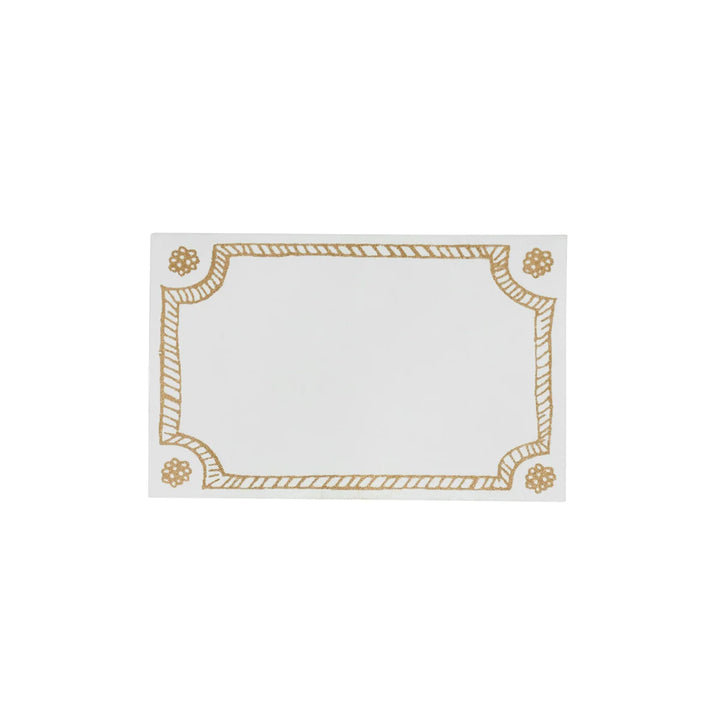 Juliska Berry &amp; Thread Place Card in white with an elegant gold rope border and signature berry medallion details.