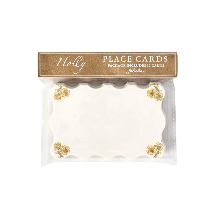 Juliska Holly place cards set of 12 featuring scalloped edges and delicate gold floral corner details