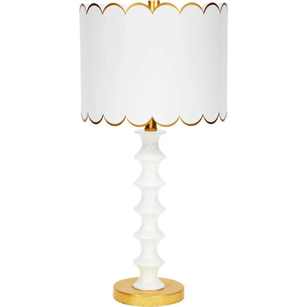Eloise Gloss White &amp; Gold Table Lamp With Scalloped Metal Shade