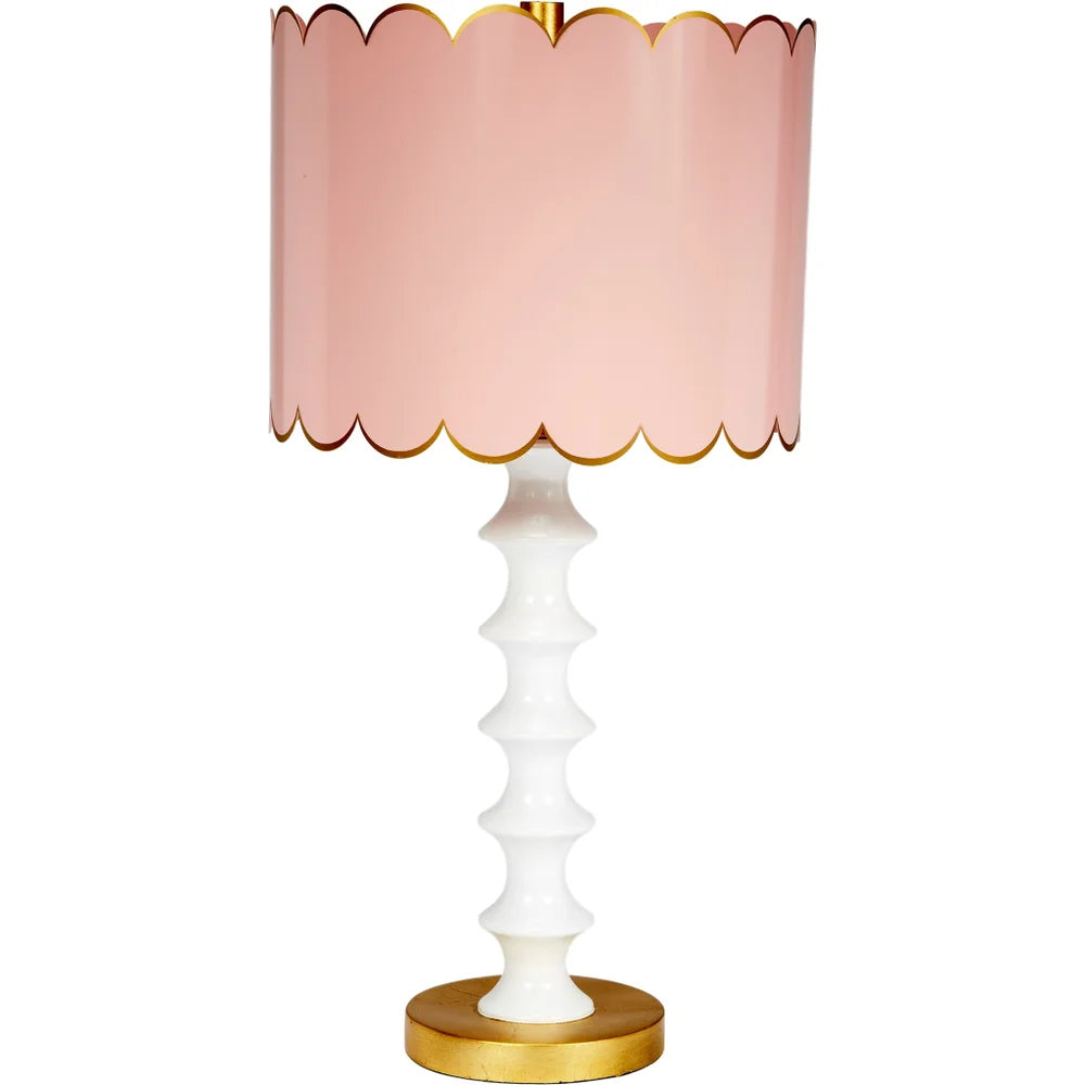 Eloise Blush &amp; Gloss White Table Lamp With Scalloped Metal Shade