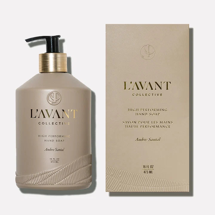 L’AVANT Collective Ambre Santal High Performing Hand Soap 16 oz bottle with coordinating gift box