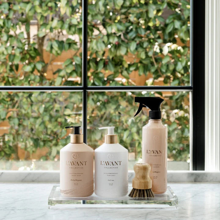 L’AVANT Blushed Bergamot Multipurpose Cleaner displayed with coordinating hand and dish soap