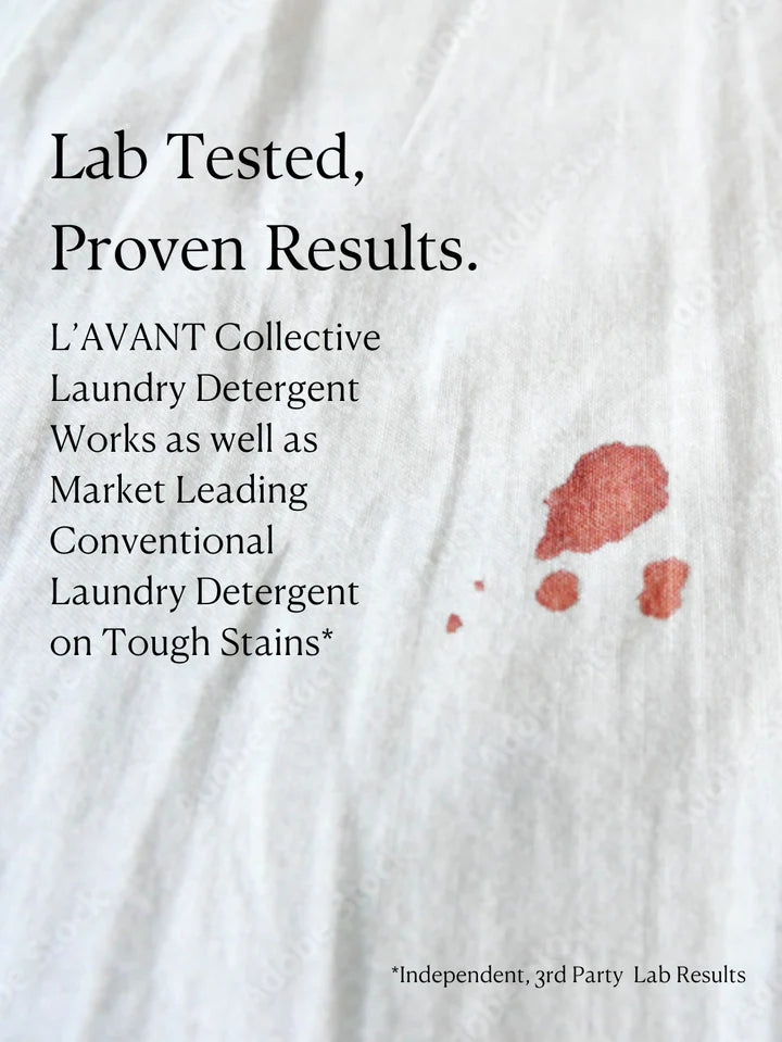 L’AVANT Collective laundry detergent lab tested for effective cleaning of tough stains