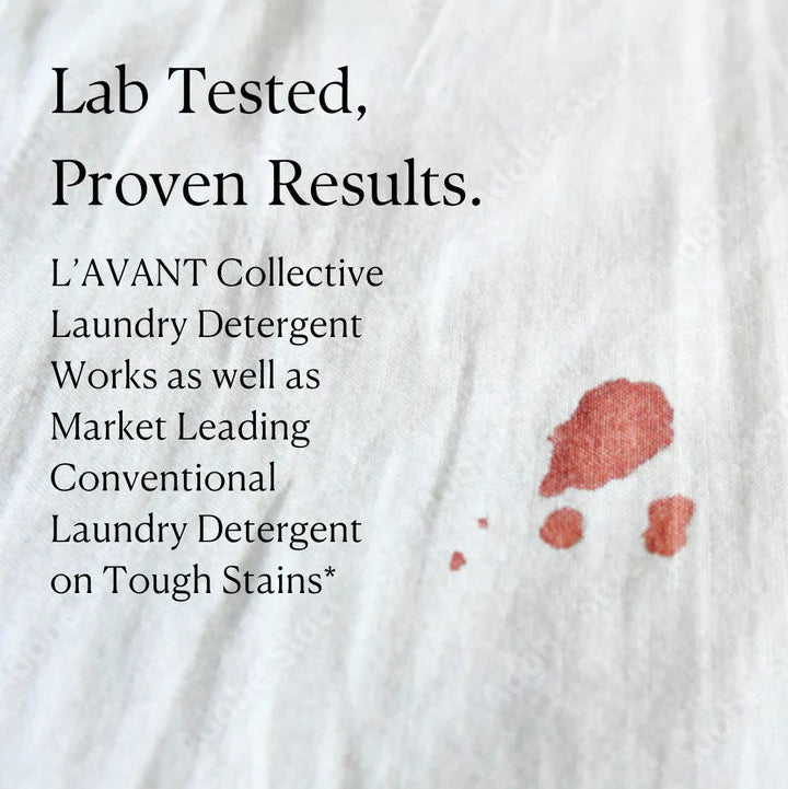 L’AVANT Collective laundry detergent lab tested for effective cleaning and tough stain removal
