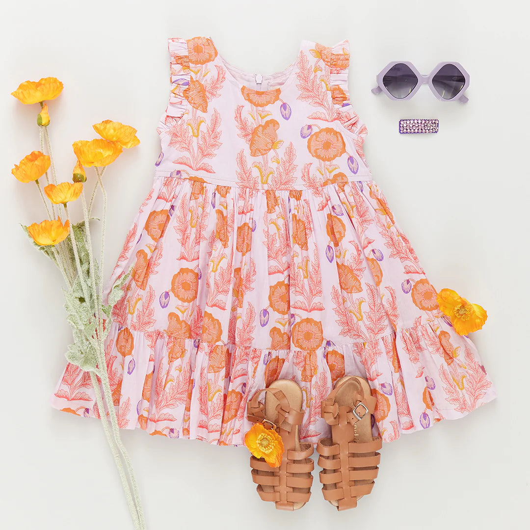 Girls Kelsey Dress - Purple Gilded Floral