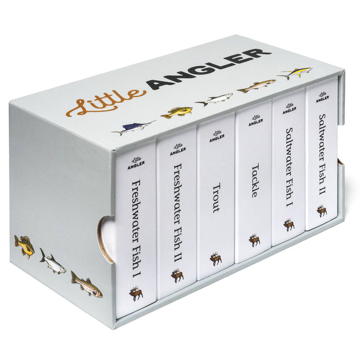 Little Angler Book Set in illustrated storage box featuring six fishing-themed books