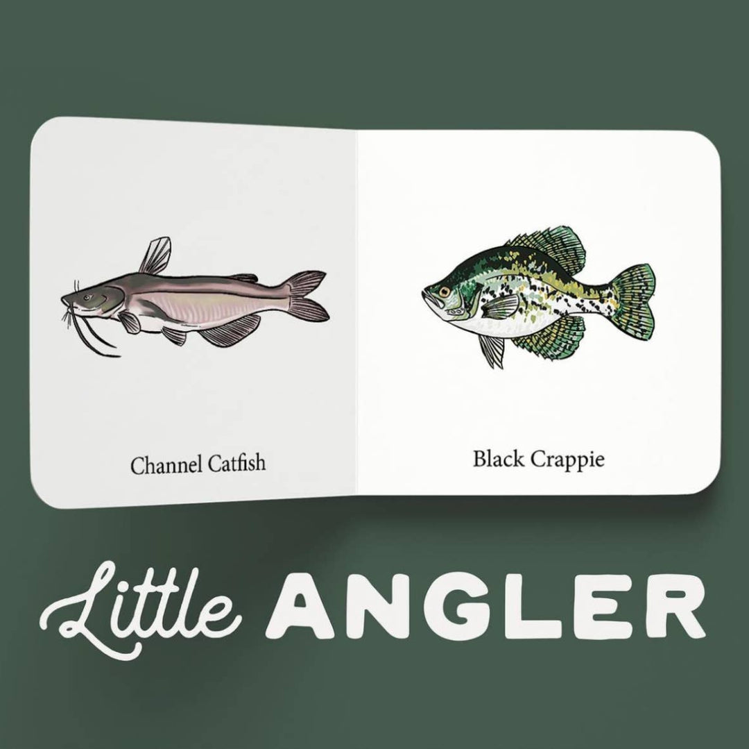 Little Angler book interior featuring illustrated Channel Catfish and Black Crappie