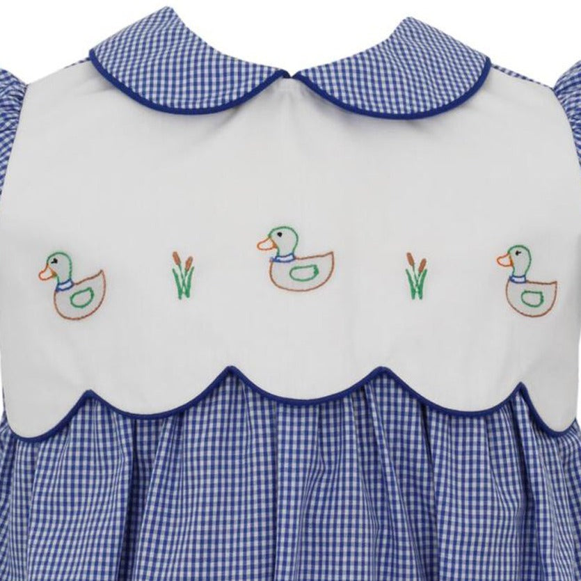 Royal Blue Gingham Mallard Bubble w/ Scalloped Bodice