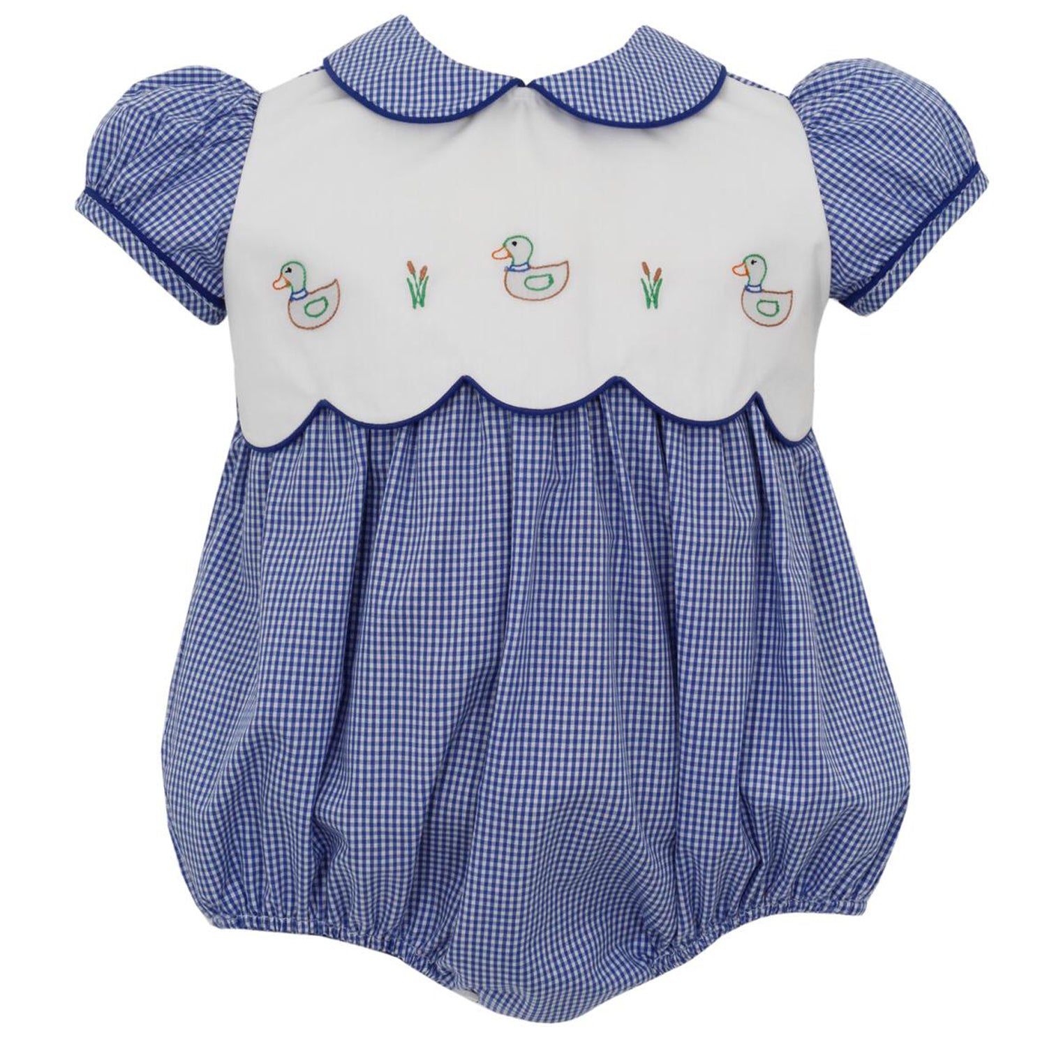 Royal Blue Gingham Mallard Bubble w/ Scalloped Bodice