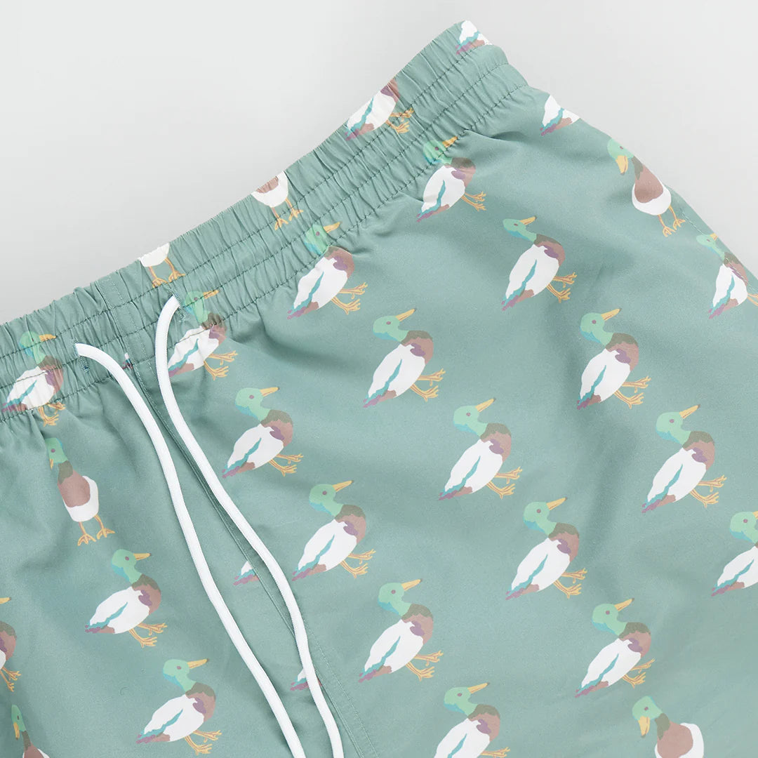 Mens Swim Trunk - Green Mallard Friends