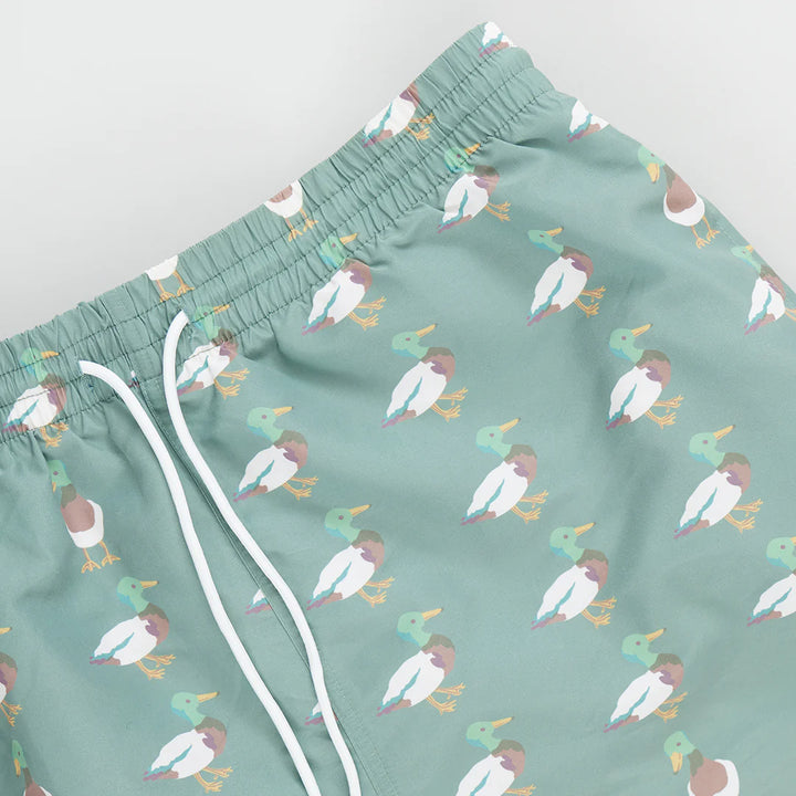 Mens Swim Trunk - Green Mallard Friends