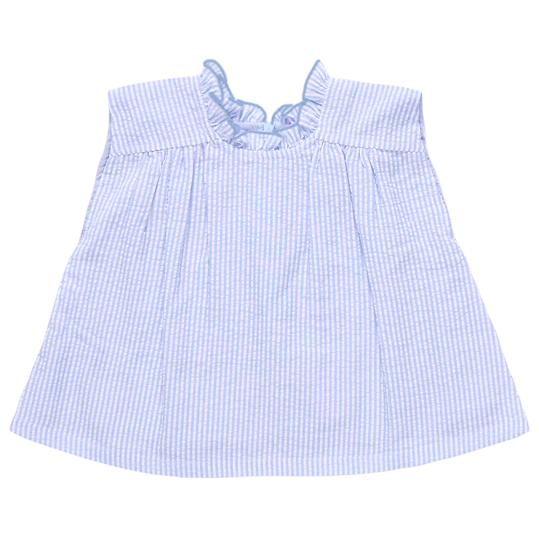 Girls Misha Top - Blue Seersucker