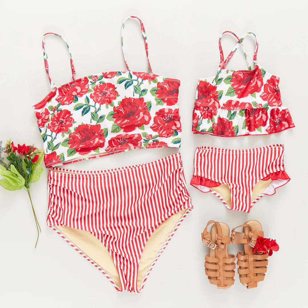 Girls Joy Tankini - Red Peonies
