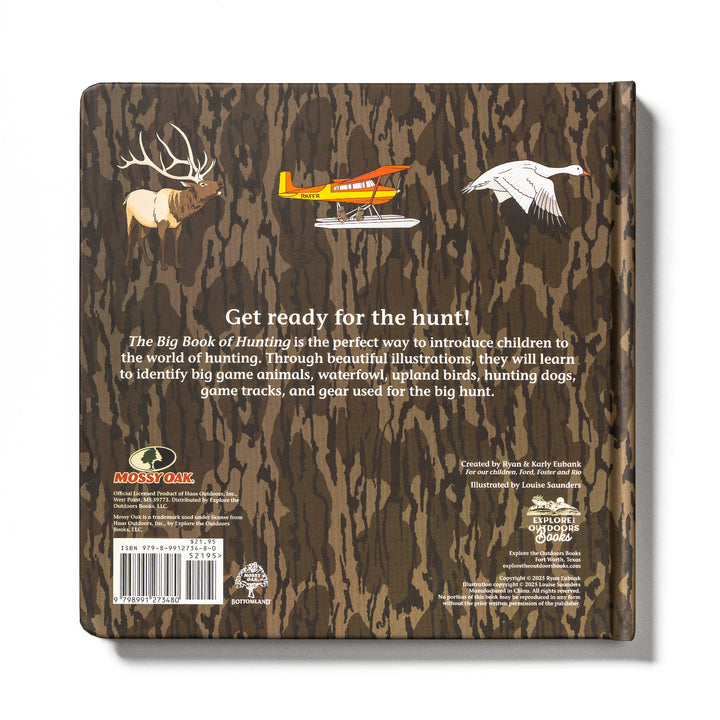 Back cover of Mossy Oak Edition The Big Book of Hunting with camouflage pattern, illustrated wildlife, and book description