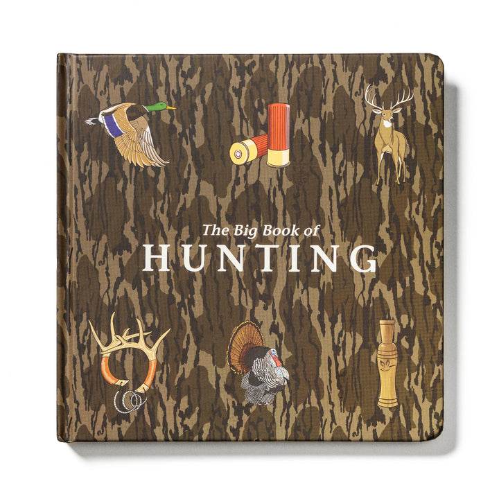 Mossy Oak Edition The Big Book of Hunting front cover with camouflage pattern and illustrated hunting animals and gear