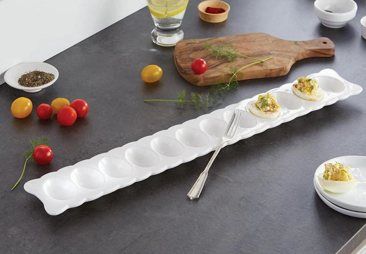 Scalloped Long Deviled Egg Tray & Fork Set