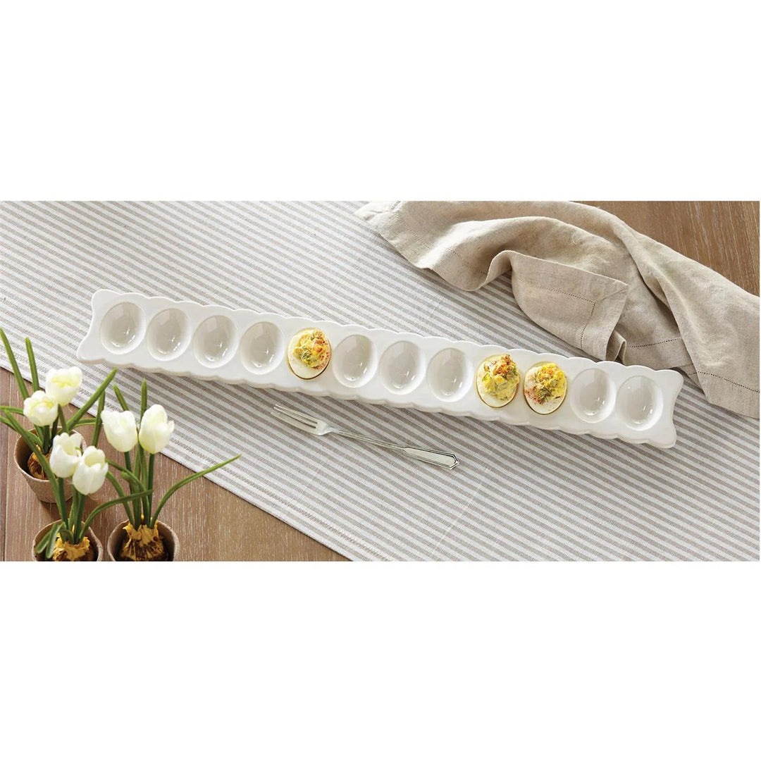 Scalloped Long Deviled Egg Tray & Fork Set