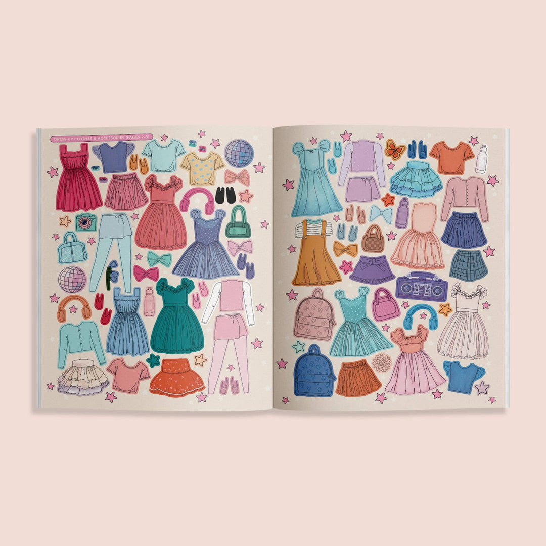 My Sticker Storybook Dance Recital sticker pages featuring colorful clothes and accessories