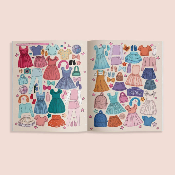 My Sticker Storybook Dance Recital sticker pages featuring colorful clothes and accessories