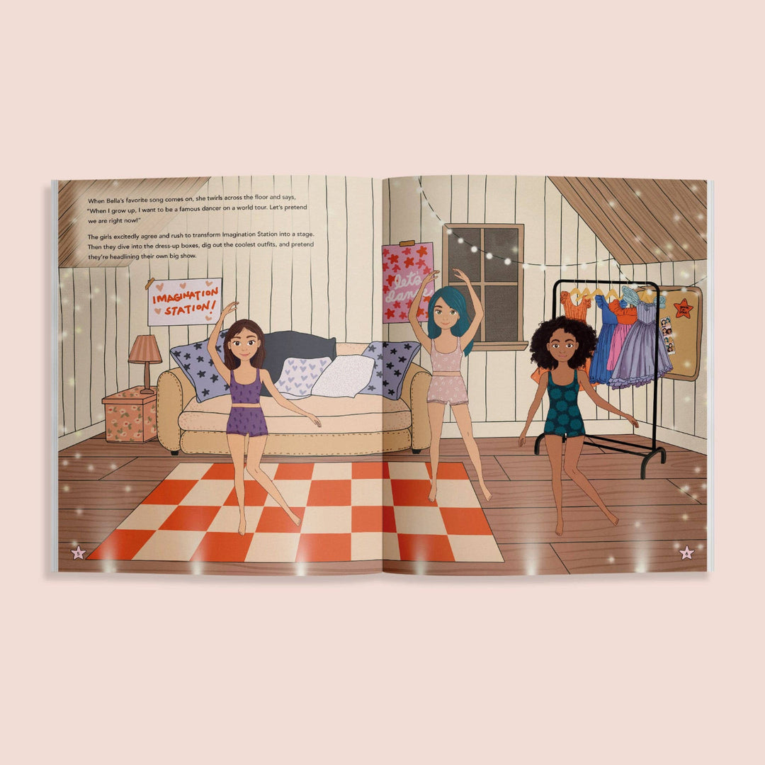 My Sticker Storybook Dance Recital interior spread featuring illustrated dancers at Imagination Station
