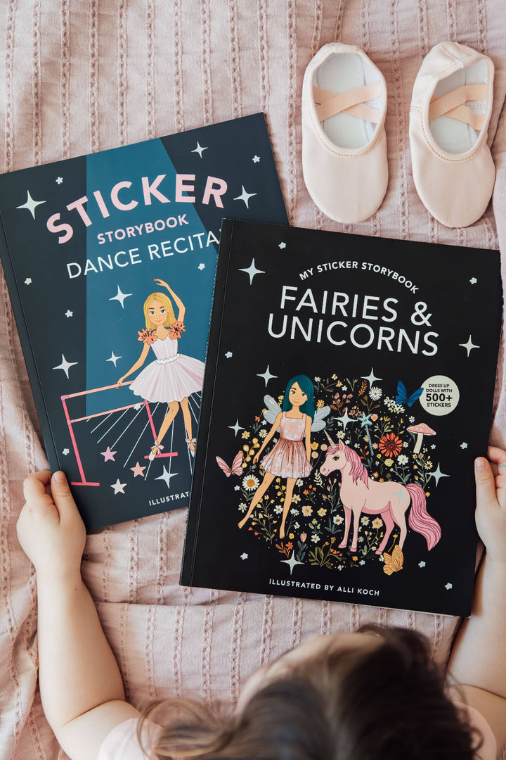 My Sticker Storybook Fairies and Unicorns and Dance Recital activity books displayed together