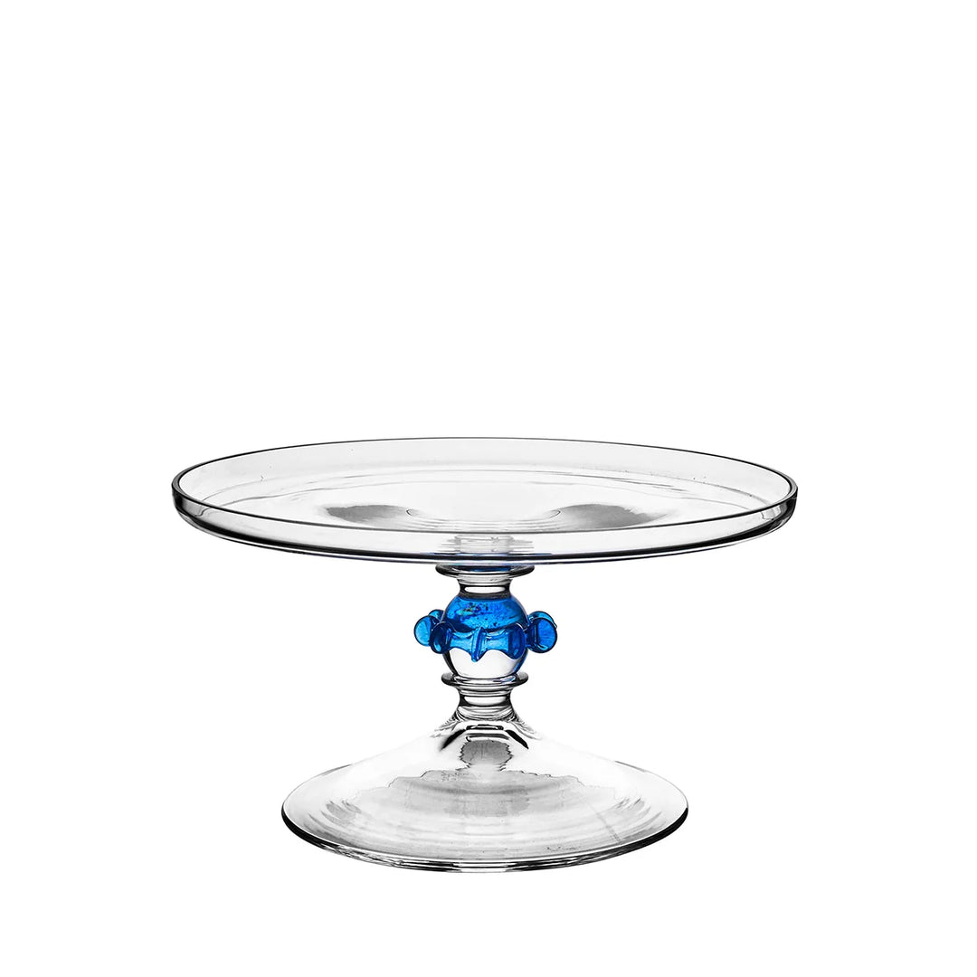 Nell Ruffle Chambray cake dome and stand displaying a petite cake for an elegant dessert presentation