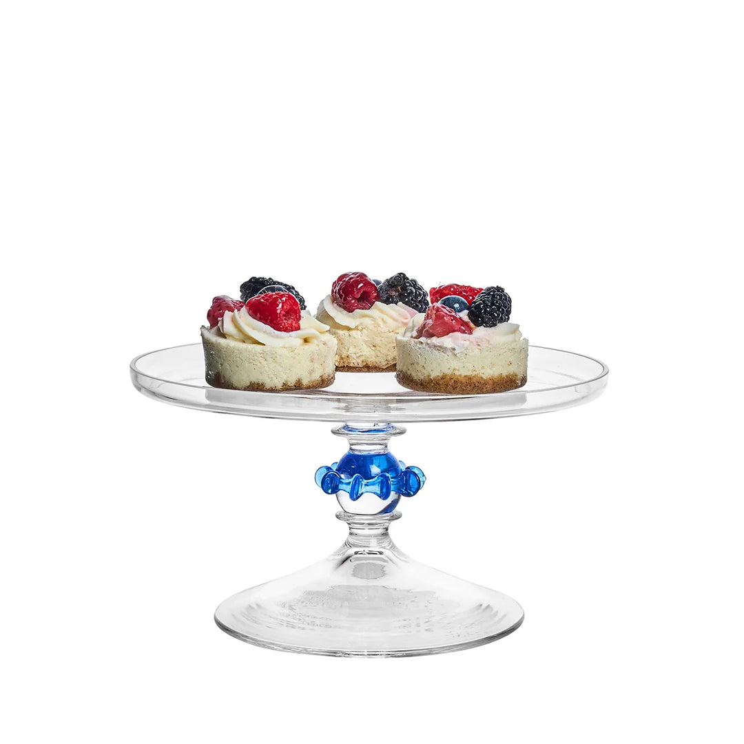 Nell Ruffle petite cake stand in Chambray blue featuring a decorative ruffled rim and pedestal base