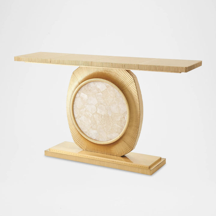 Opera Fluted Console - Brass w/ Quartz Insert