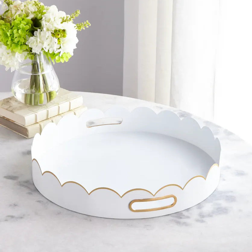 Eloise Gloss White & Gold Scalloped Metal Tray