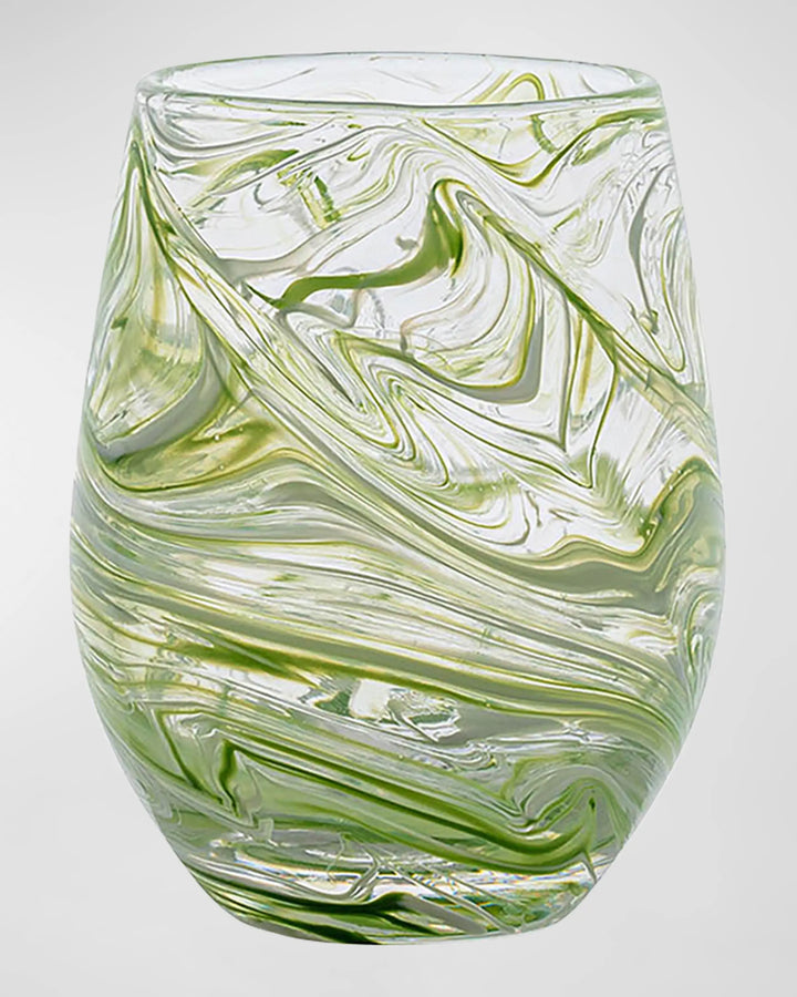 Puro Marbled Stemless Wine Glass - Green