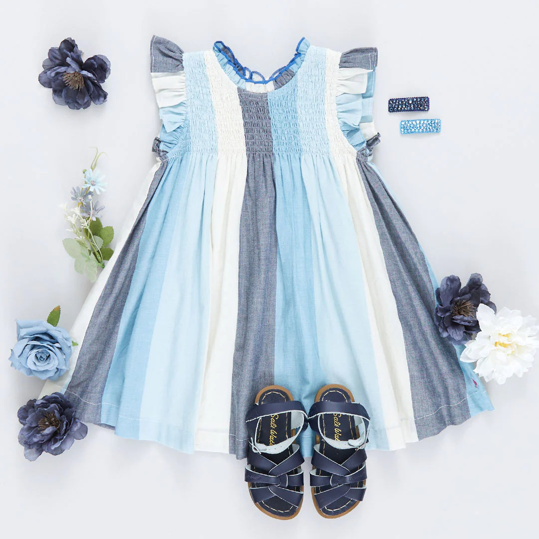 Girls Stevie Dress - Ocean Stripe