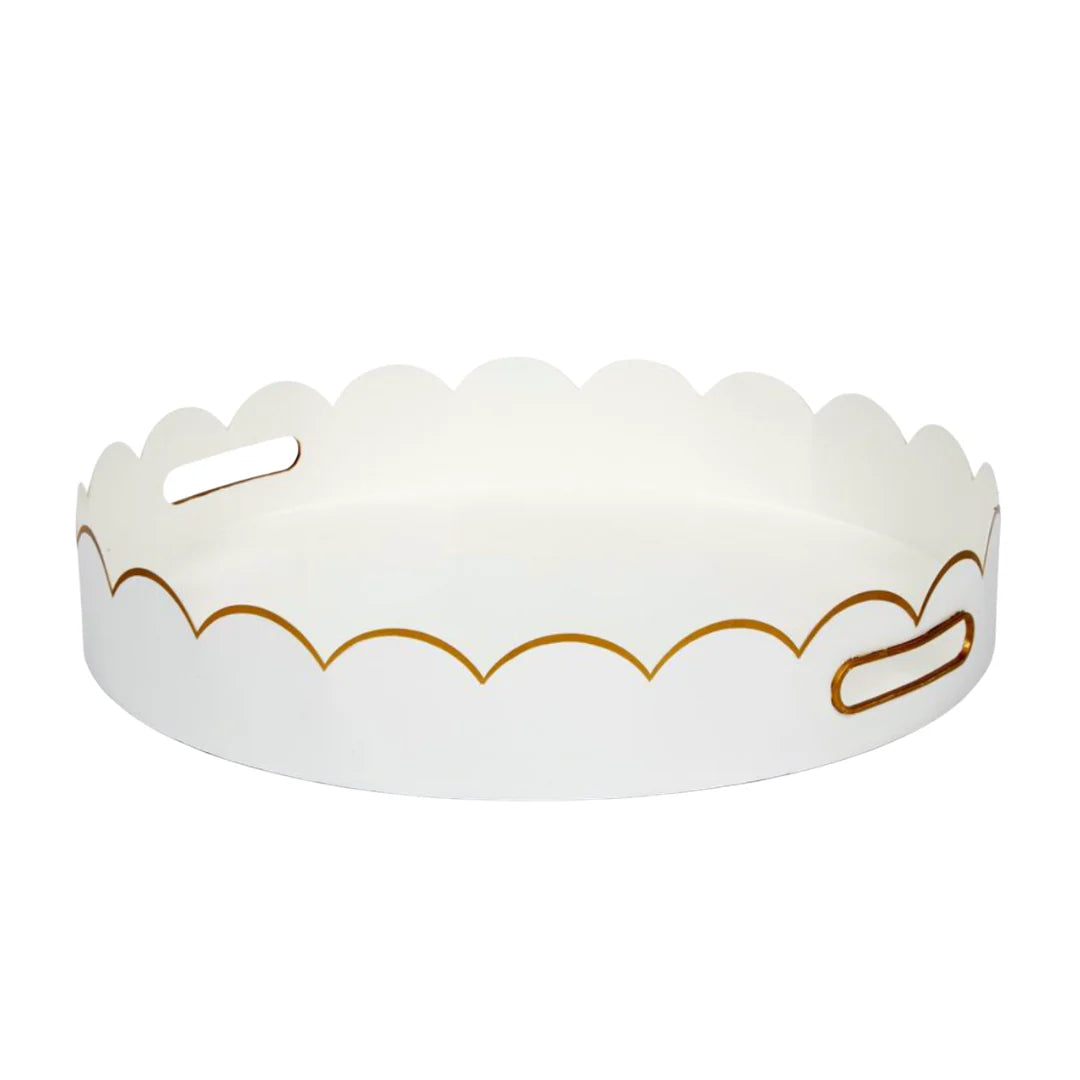 Eloise Gloss White & Gold Scalloped Metal Tray