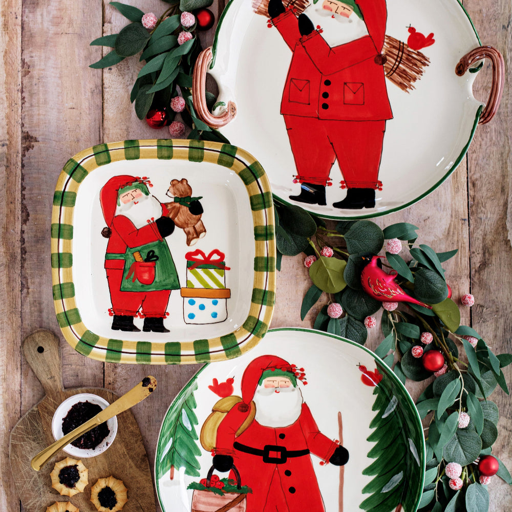 Old St. Nick Small Rimmed Square Platter with Teddy Bear