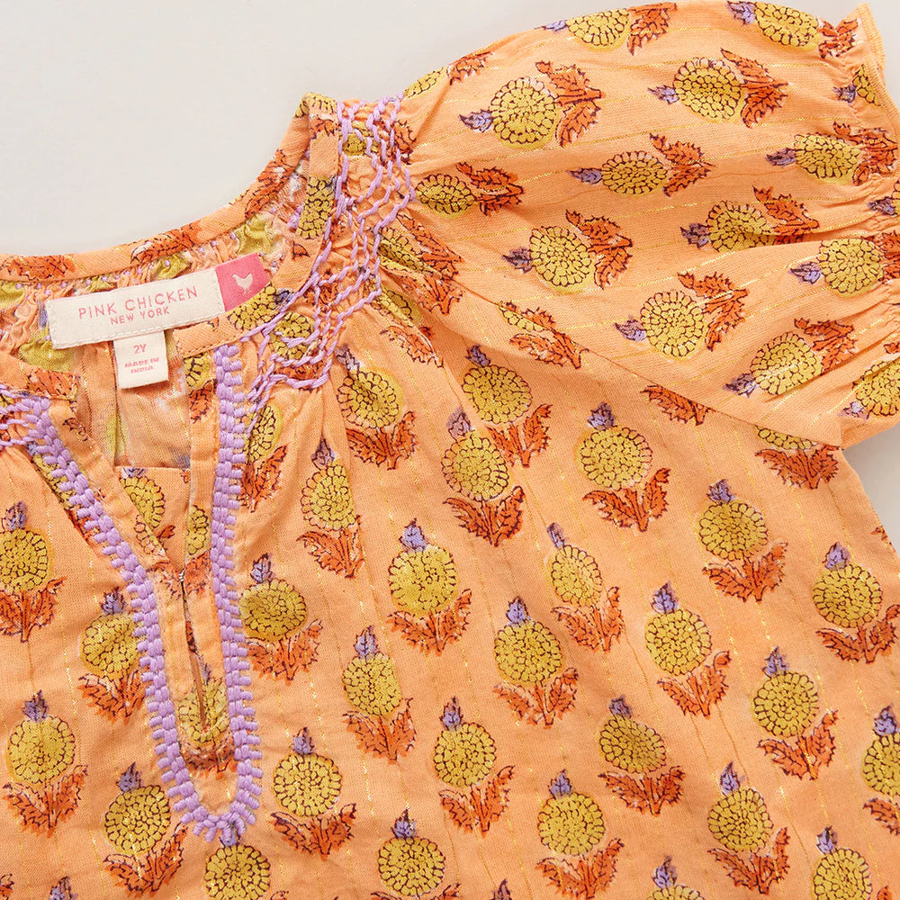 Girls Short Sleeve Ava Top - Orange Dahlia