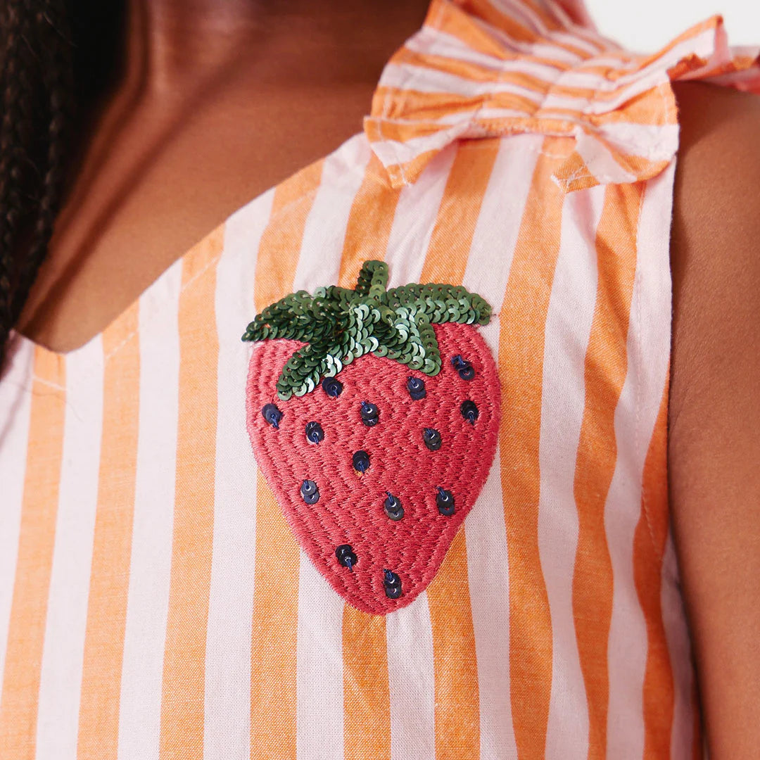 Girls Via Dress - Orange Pink Stripe
