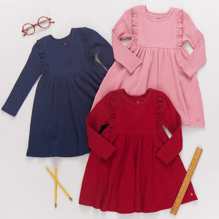 Girls Organic Kylie Rib Dress - Chili Pepper