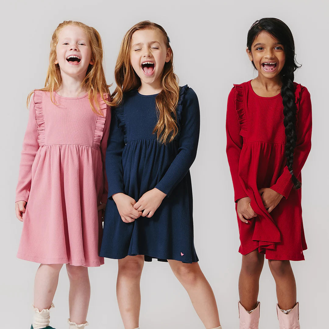 Girls Organic Kylie Rib Dress - Chili Pepper