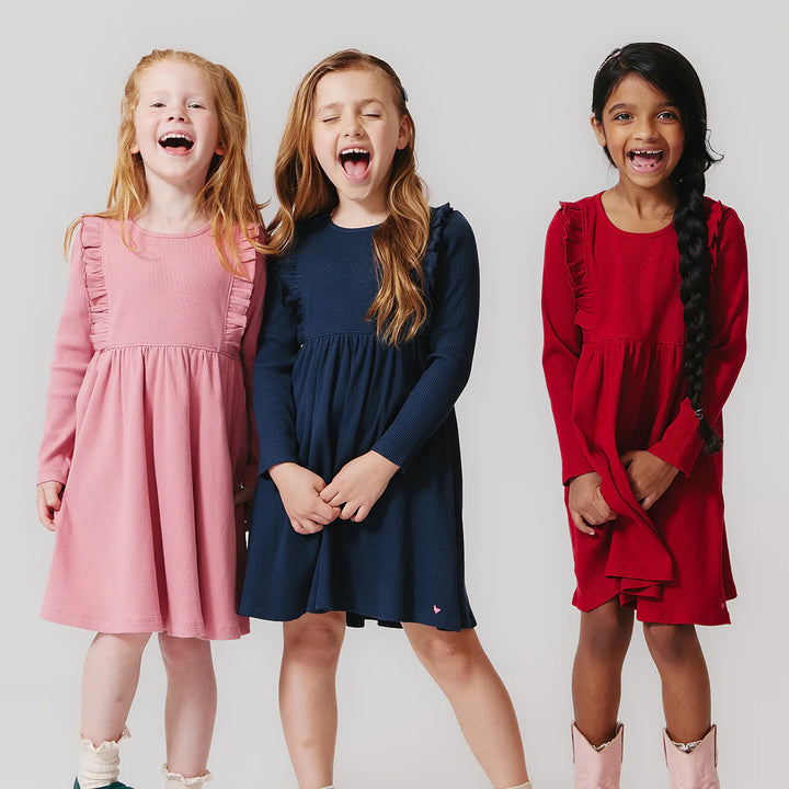 Girls Organic Kylie Rib Dress - Chili Pepper