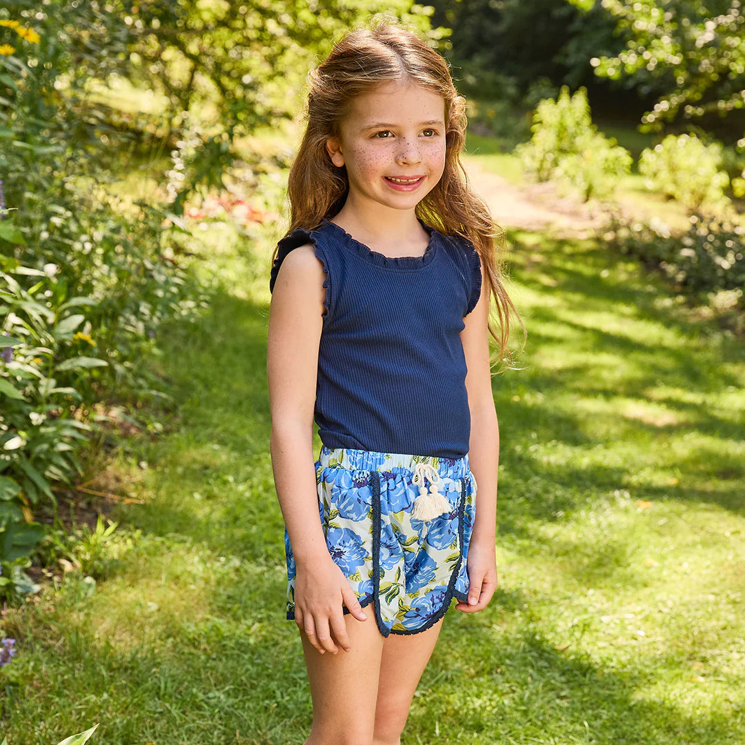 Girls Millie Short - Blue Peonies
